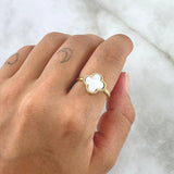 Anillo Trebol VCyA 1.85gr / T6 / Nacar Blanco Punteado Oro Amarillo Nac.Esp. 18K ©