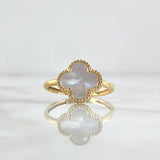 Anillo Trebol VCyA 1.85gr / T6 / Nacar Blanco Punteado Oro Amarillo Nac.Esp. 18K ©