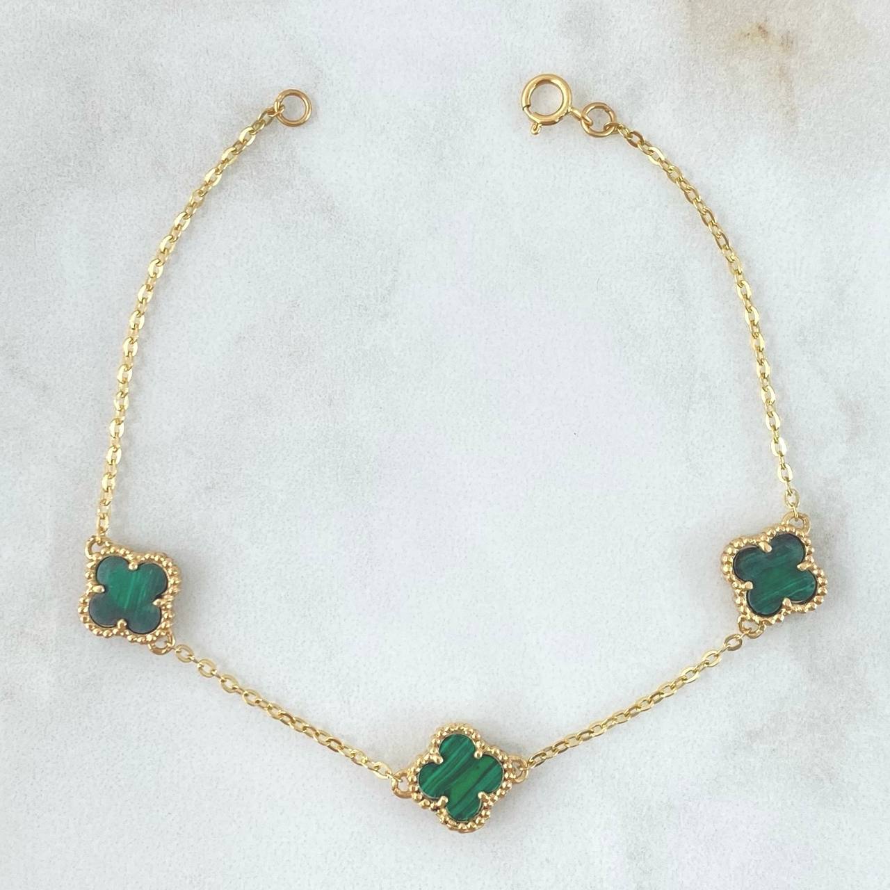 Classic Link Bracelet Clover 4.05gr / 18.5cm / 10mm Spotted Green Malachite 18K Yellow Gold