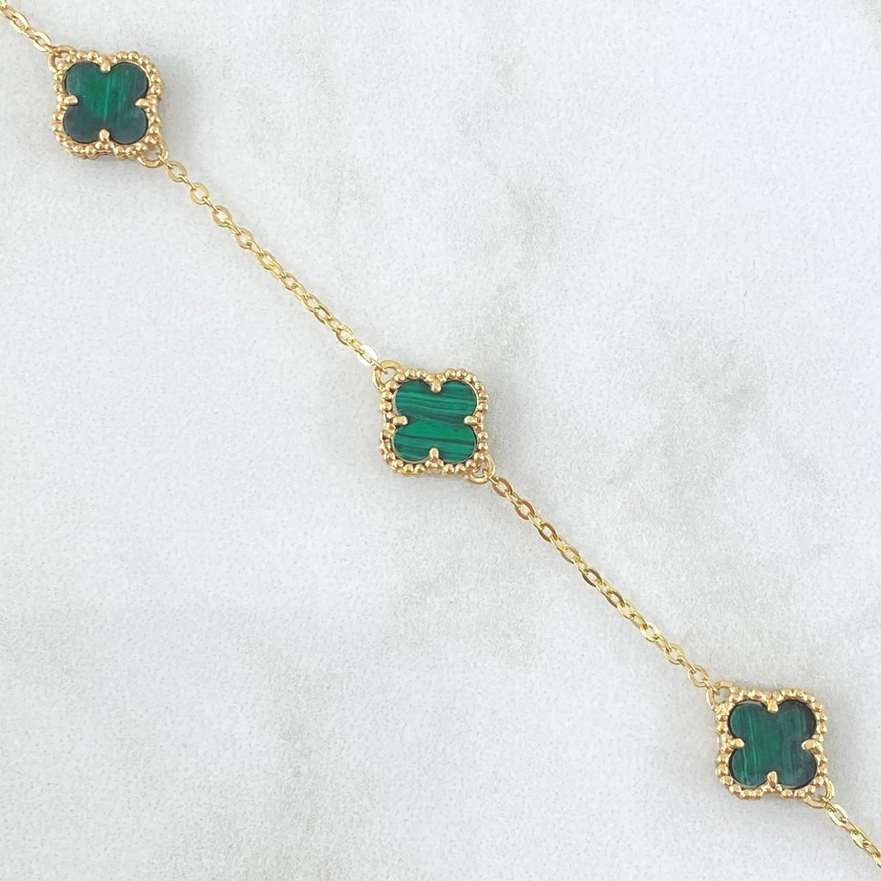 Classic Link Bracelet Clover 4.05gr / 18.5cm / 10mm Spotted Green Malachite 18K Yellow Gold