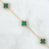 Classic Link Bracelet Clover 4.05gr / 18.5cm / 10mm Spotted Green Malachite 18K Yellow Gold