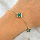 Classic Link Bracelet Clover 4.05gr / 18.5cm / 10mm Spotted Green Malachite 18K Yellow Gold