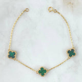 Classic Link Bracelet Clover 4.05gr / 18.5cm / 10mm Spotted Green Malachite 18K Yellow Gold