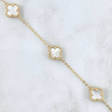 Pulso Trebol Nacar Blanco 4.5gr / 7 1/4 in / 10mm Oro Amarillo Nac.Esp. 18K ©