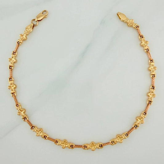 Pulso Rustico Flores 4.6gr / 8 3/4 in / 4.7mm  Oro Amarillo Rosa 18K %