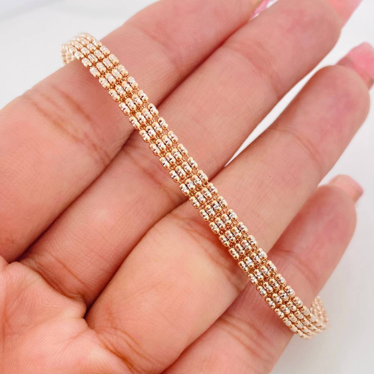 Pulso Ice 13g / 8 1/4 in / 4.76mm Dos Oros Blanco Rosa 18K