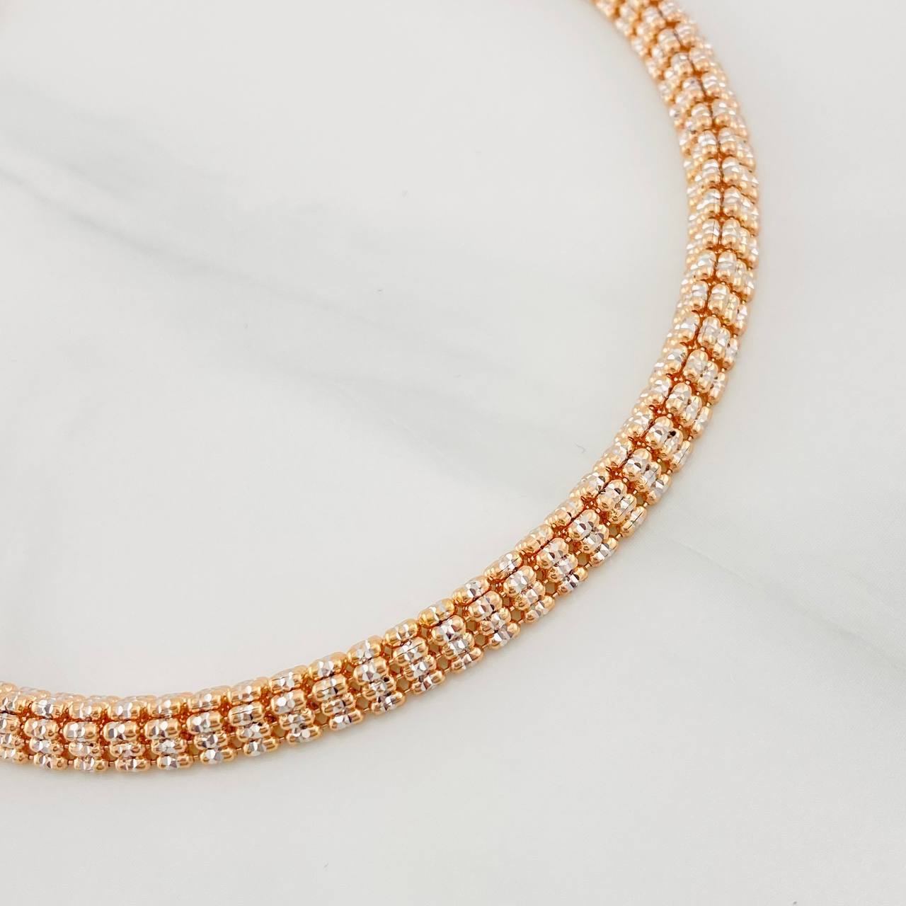 Pulso Ice 13g / 8 1/4 in / 4.76mm Dos Oros Blanco Rosa 18K