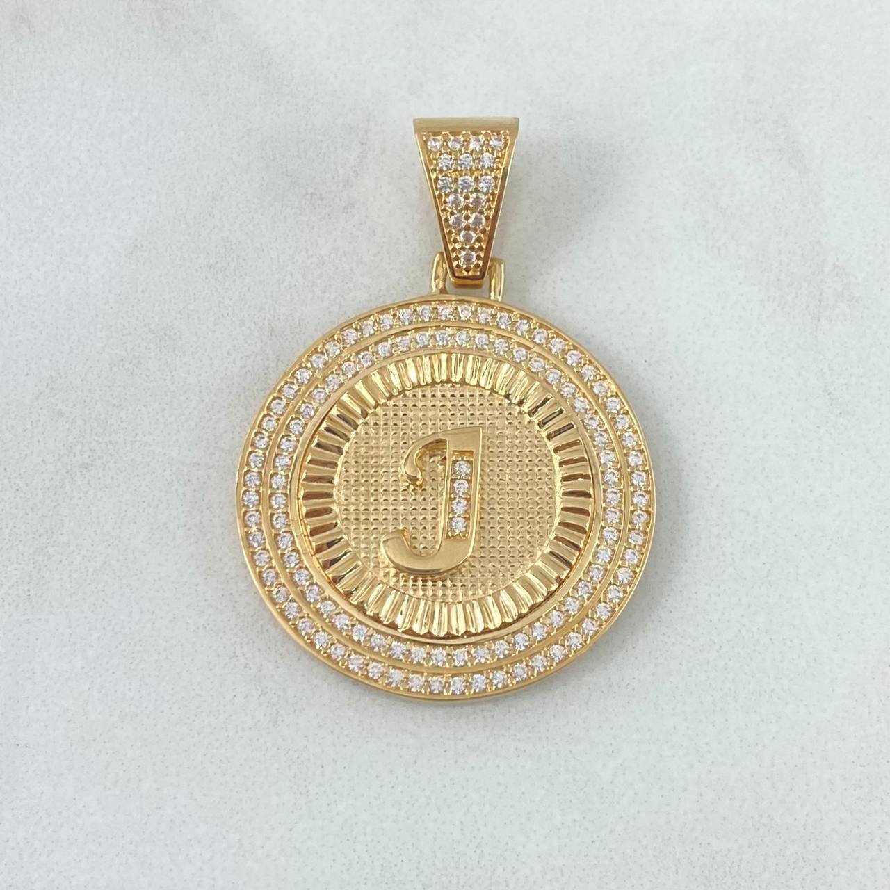 Custom Made to Order Pendant Customizable Letter Medallion 8gr / Diamond Cut White Zirconia 18K Yellow Gold