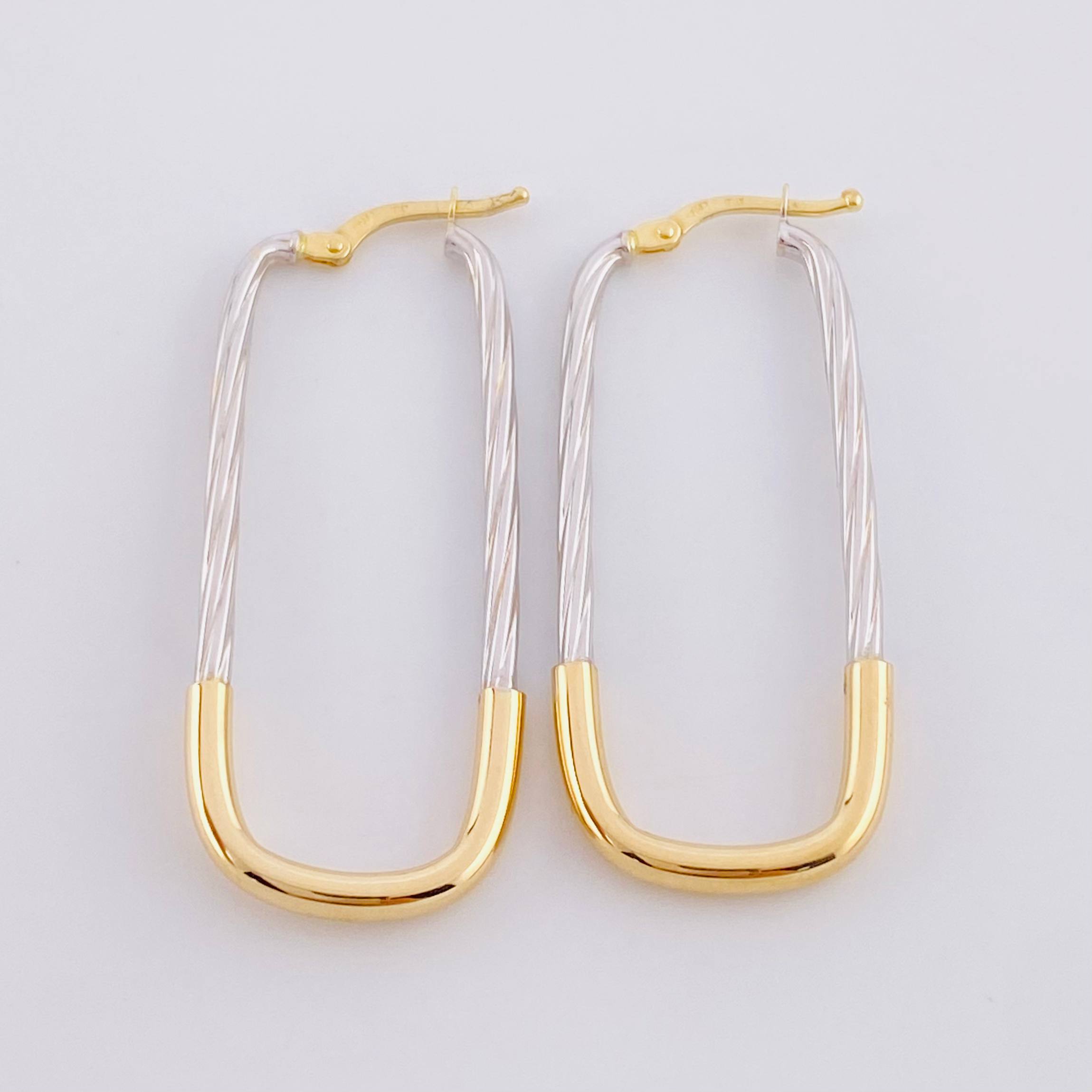 Hoop Earrings Clip 2.3g / 1 1/2 in Two-Tone Yellow White 18K Gold