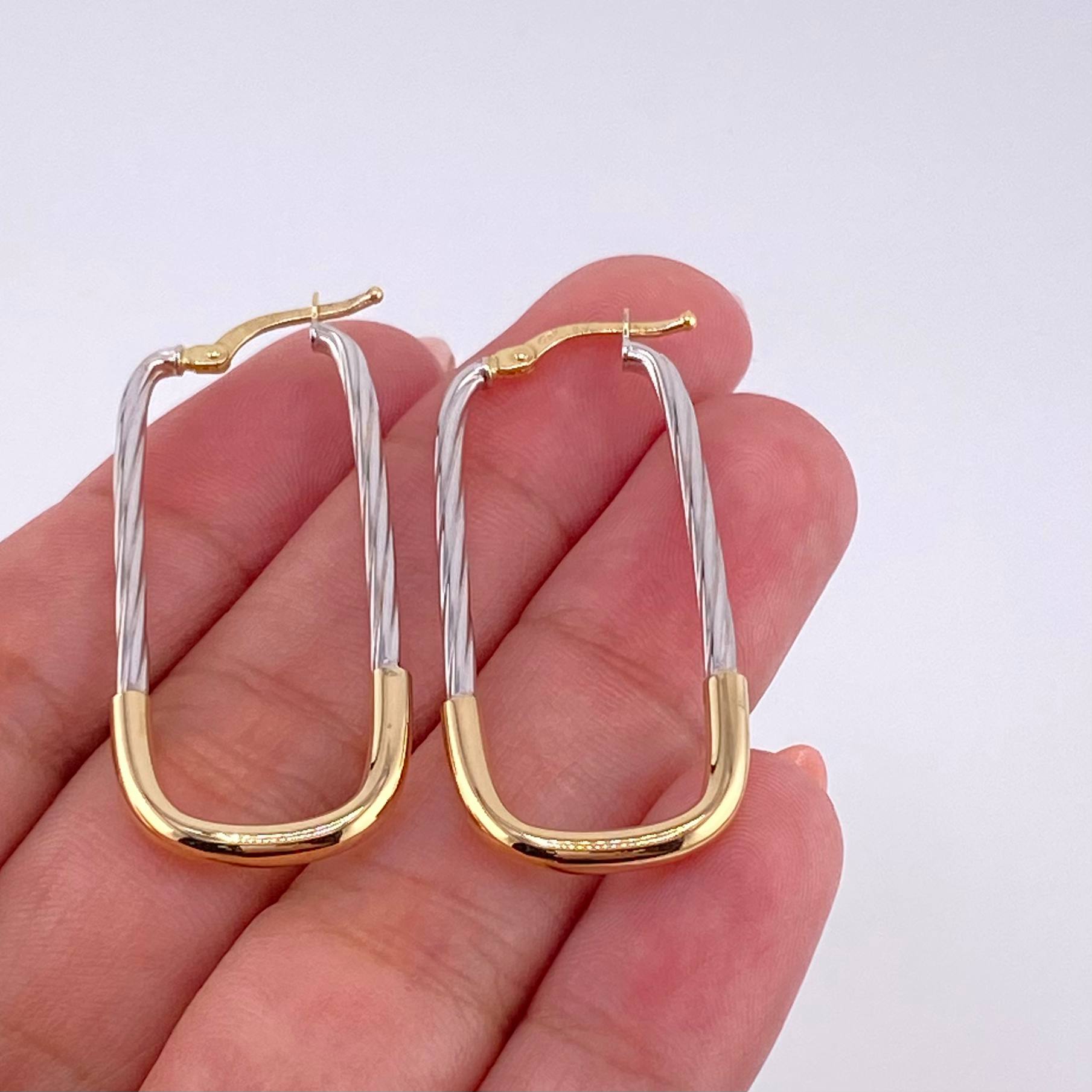 Hoop Earrings Clip 2.3g / 1 1/2 in Two-Tone Yellow White 18K Gold