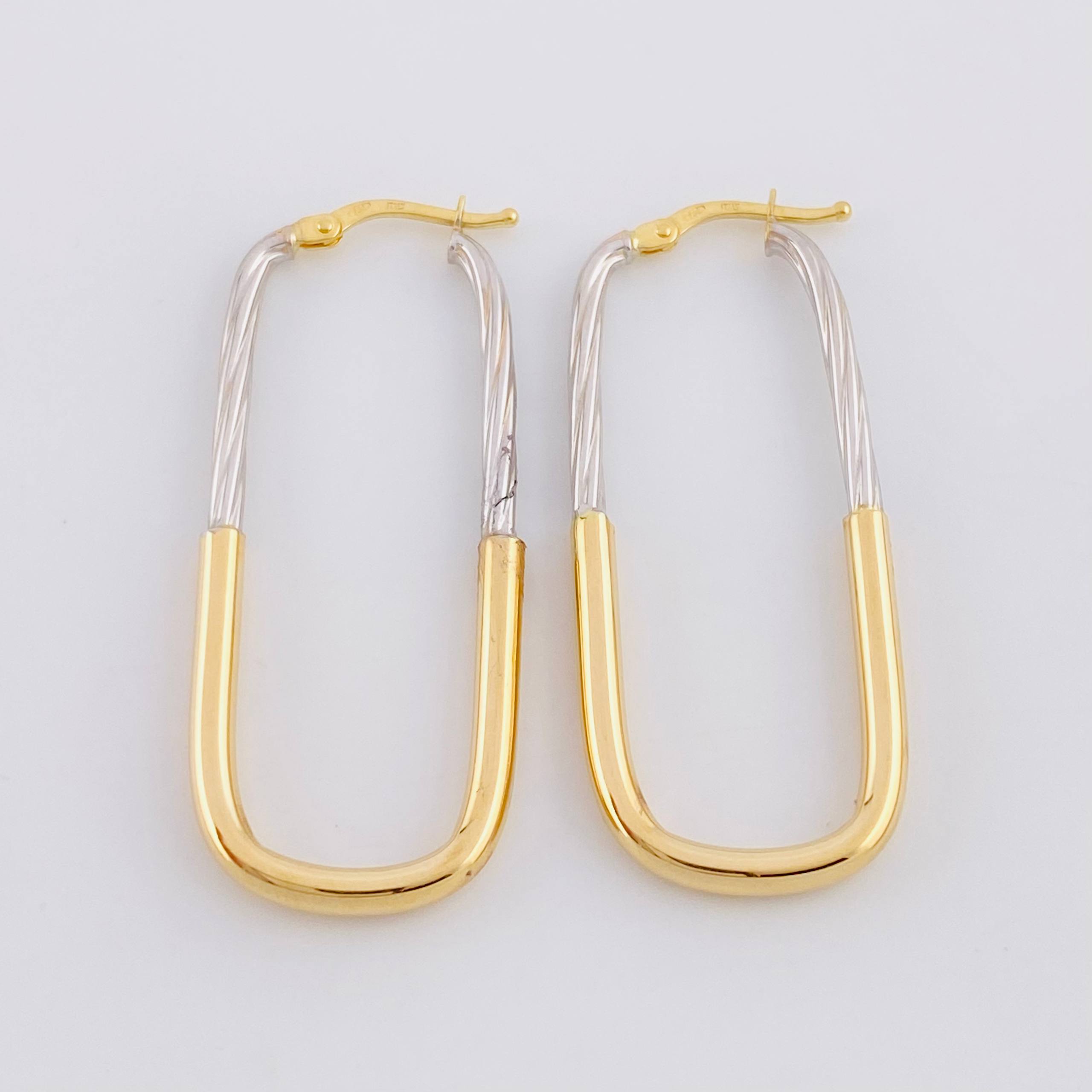 Hoop Earrings Clip 2.4g / 1 1/2 in Two-Tone Yellow White 18K Gold