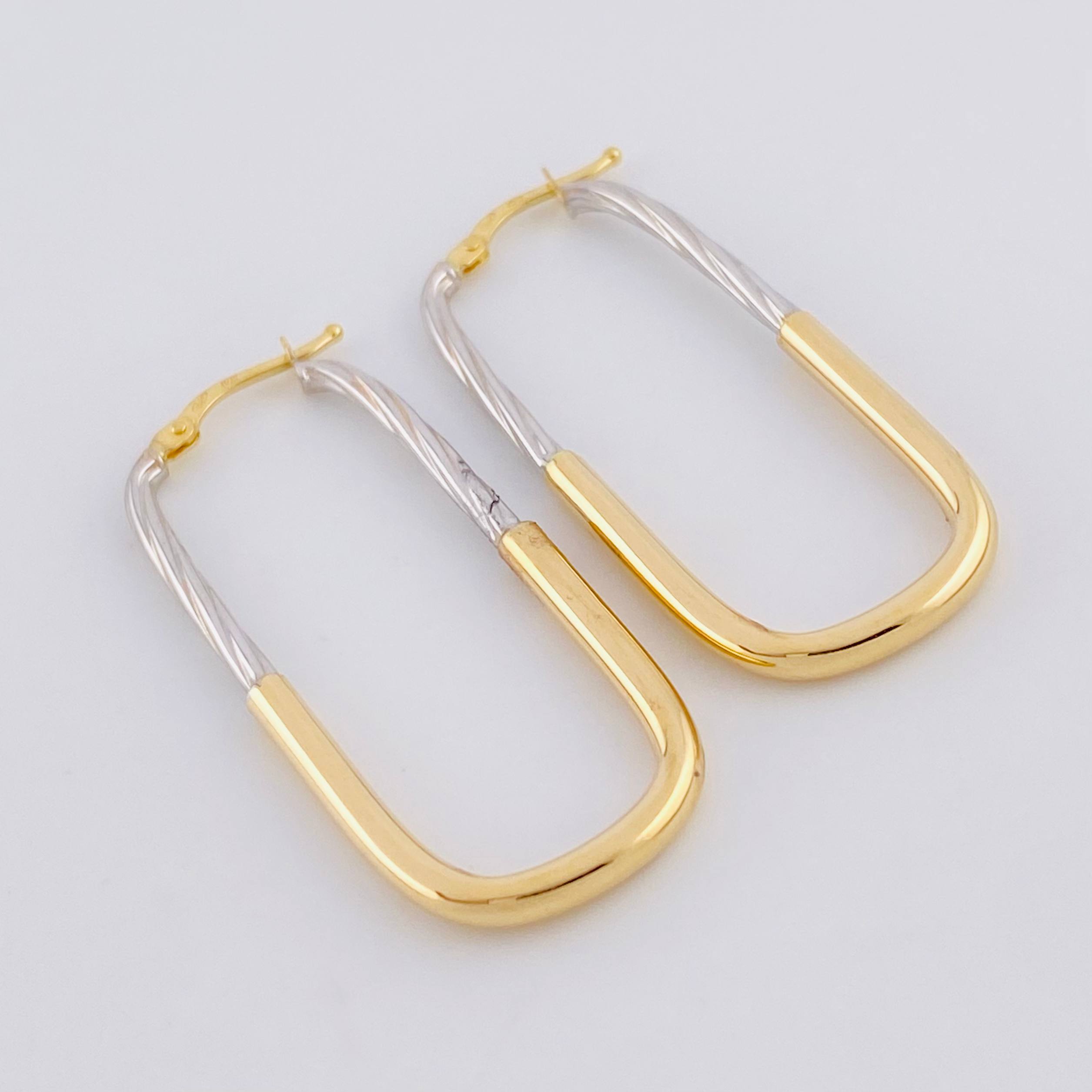 Hoop Earrings Clip 2.4g / 1 1/2 in Two-Tone Yellow White 18K Gold