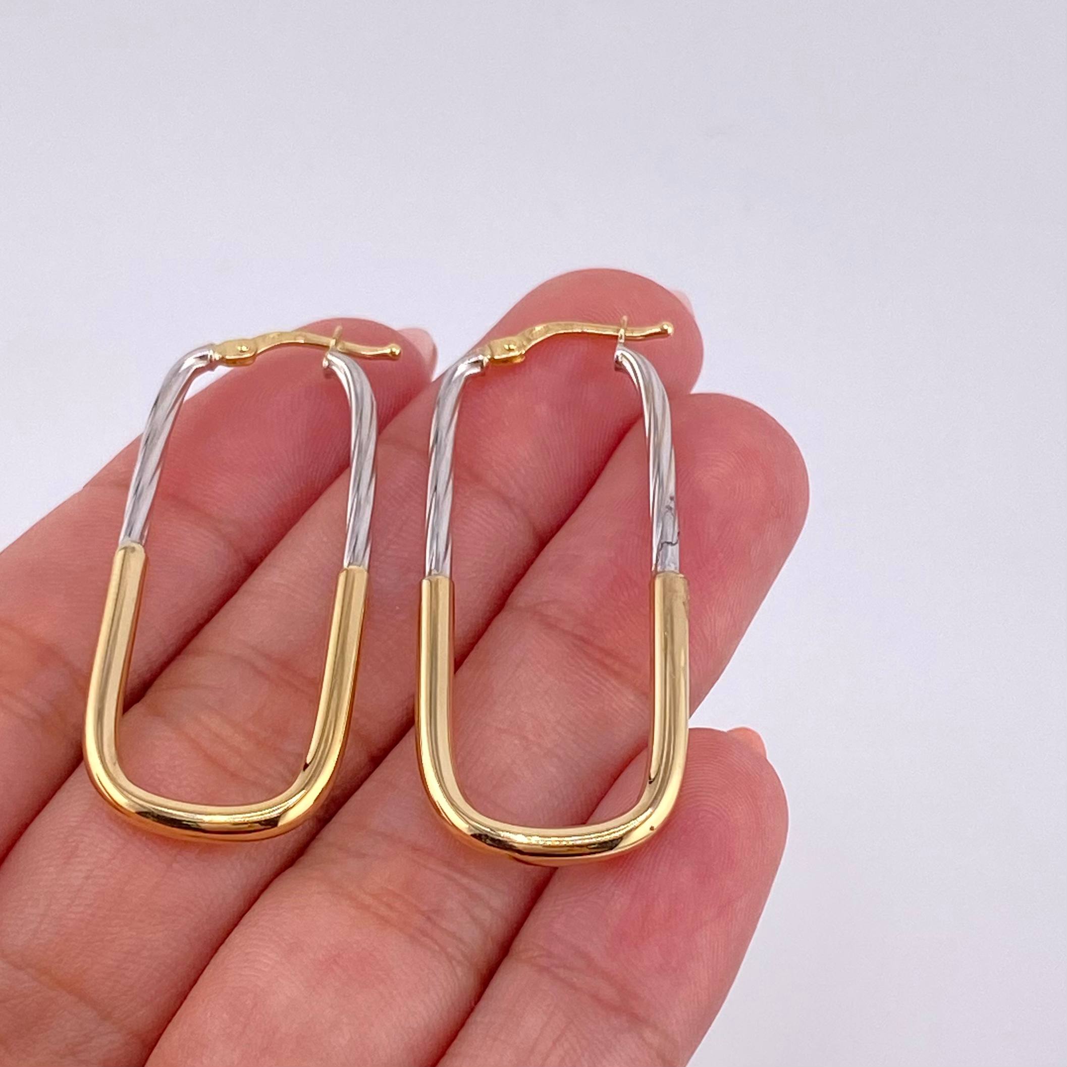 Hoop Earrings Clip 2.4g / 1 1/2 in Two-Tone Yellow White 18K Gold