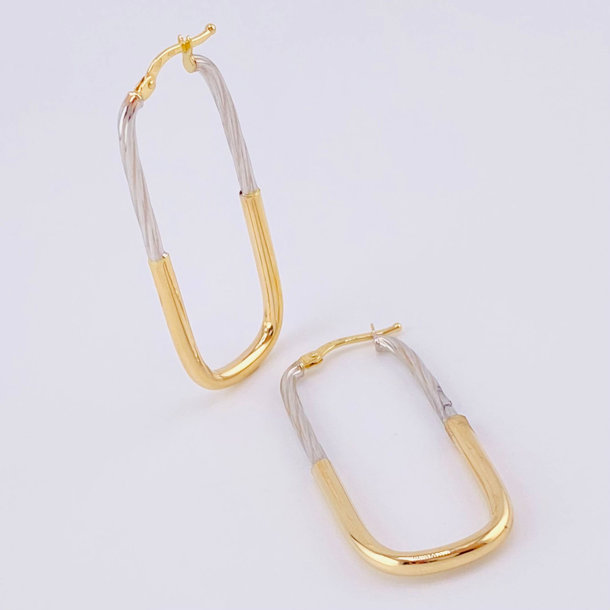 Hoop Earrings Clip 2.4g / 1 1/2 in Two-Tone Yellow White 18K Gold