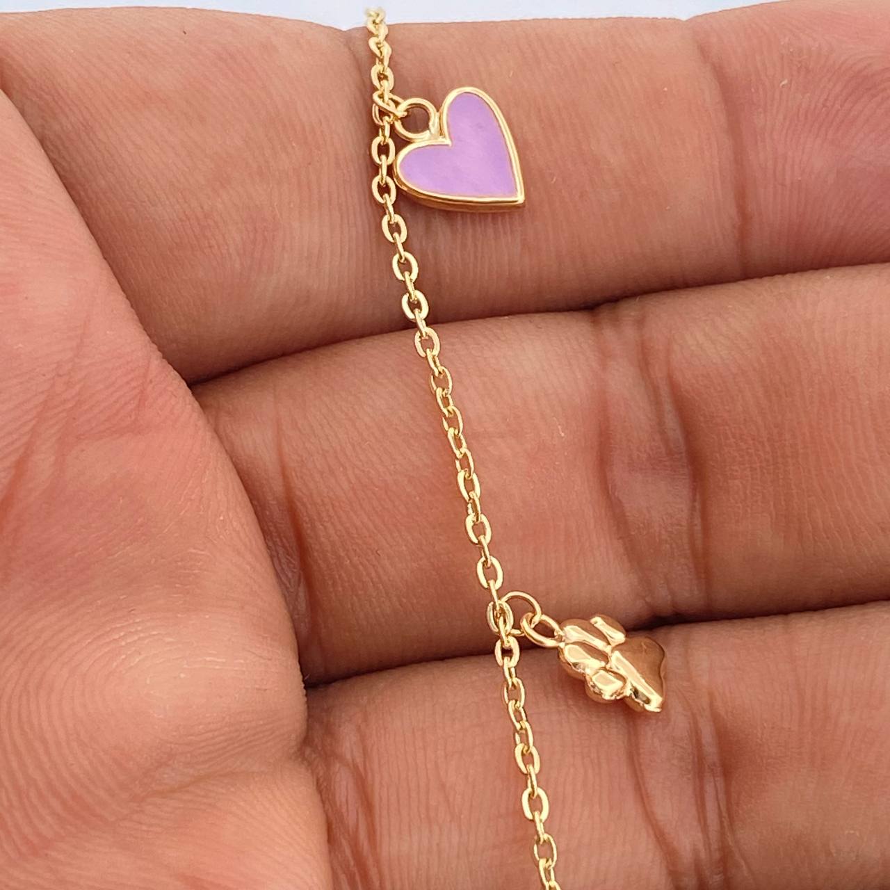 Tobillera Aro Seguido Figuras Corazon 3.5gr / 10 1/4 in / 1.44mm Oro Amarillo 18K %