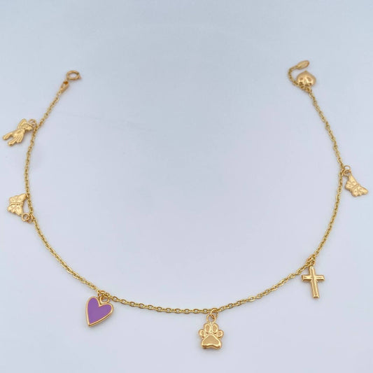 Tobillera Aro Seguido Figuras Corazon 3.5gr / 10 1/4 in / 1.44mm Oro Amarillo 18K %