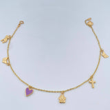 Tobillera Aro Seguido Figuras Corazon 3.5gr / 10 1/4 in / 1.44mm Oro Amarillo 18K %