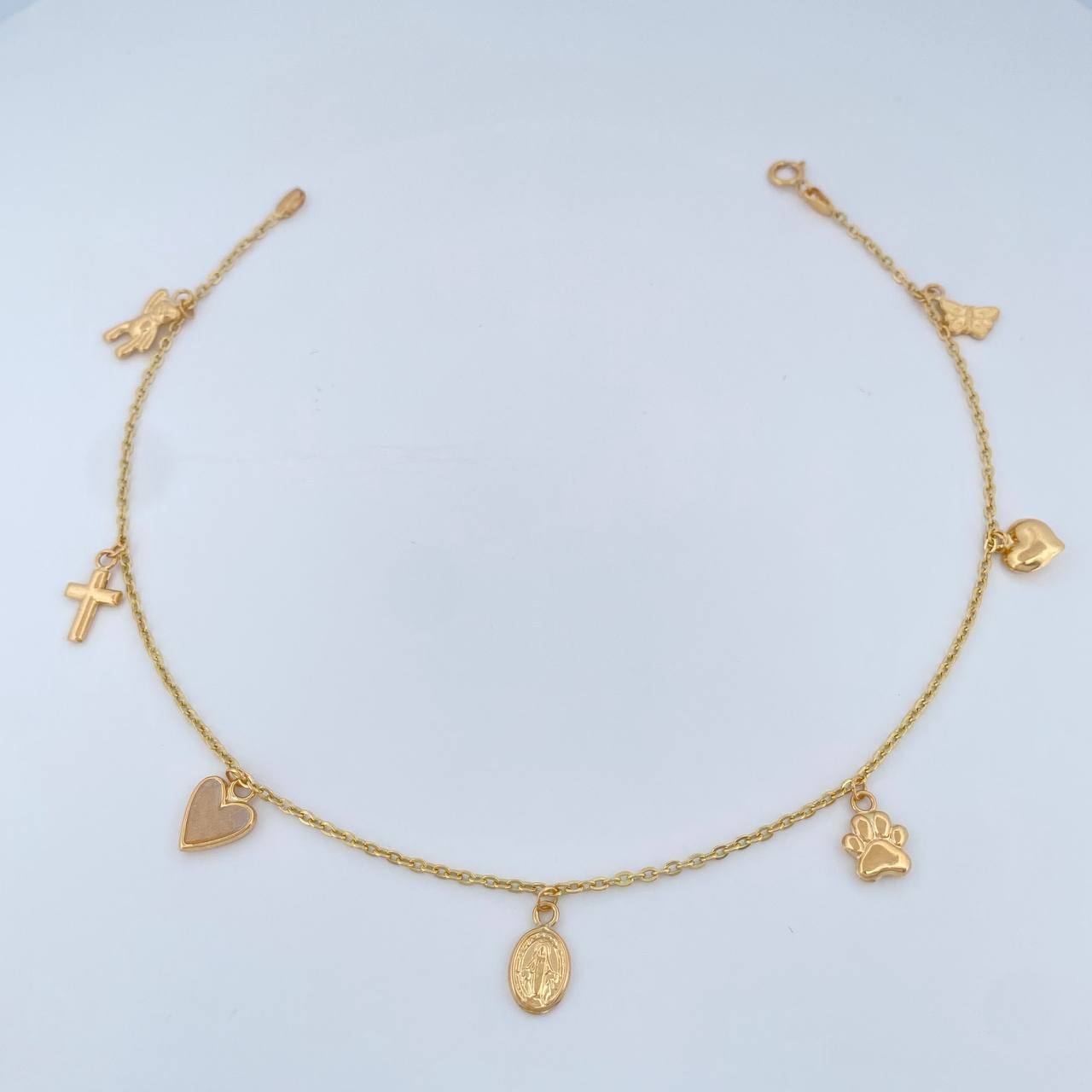 Tobillera Aro Seguido Figuras  3.55gr / 10 1/4 in / 1.5mm Oro Amarillo 18K %