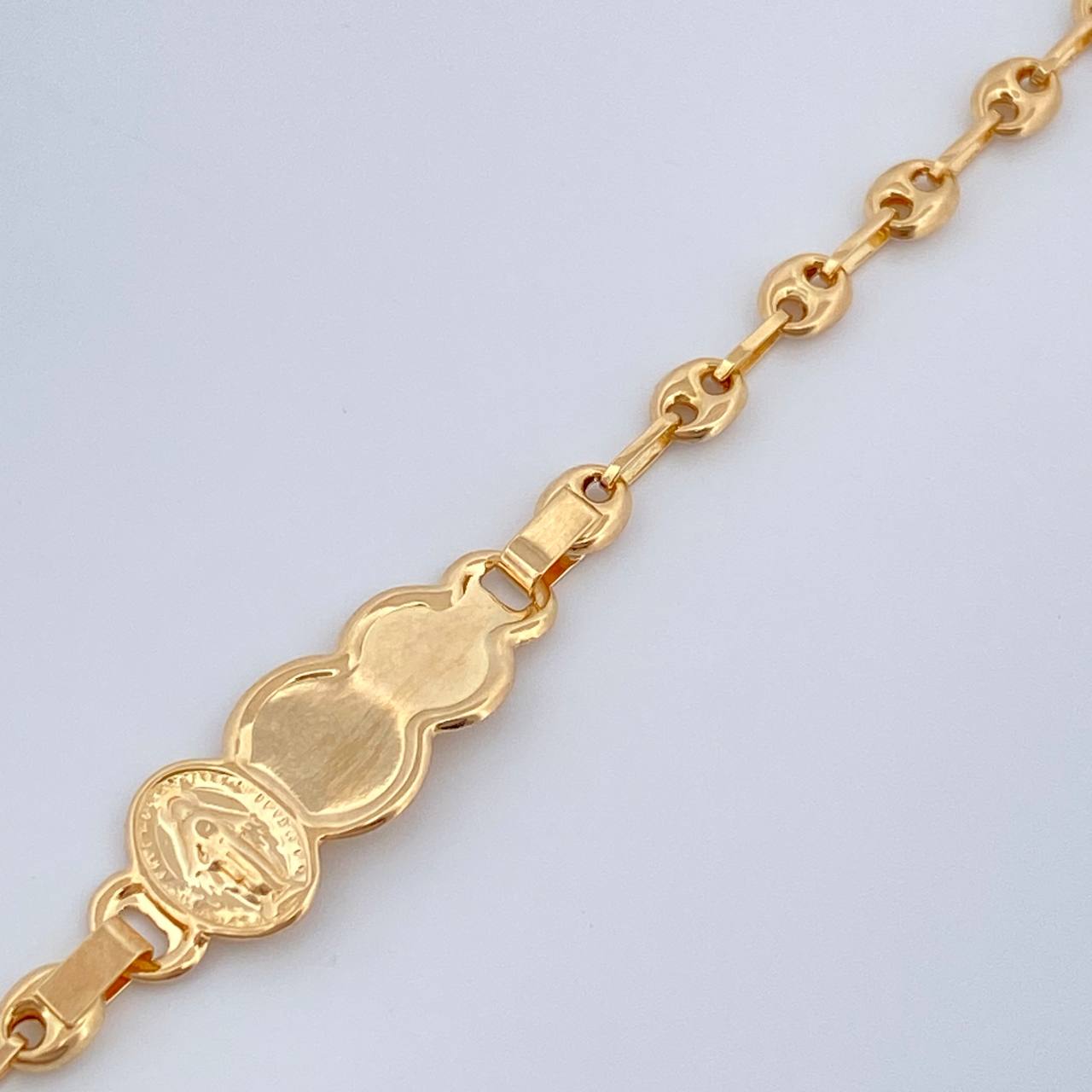Pulso Bebé Placa Virgen Milagrosa Gc 1.85gr / 6 in / 3.37mm Oro Amarillo 18K %