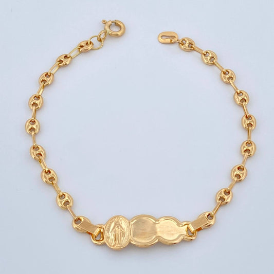 Pulso Bebé Placa Virgen Milagrosa Gc 1.85gr / 6 in / 3.37mm Oro Amarillo 18K %