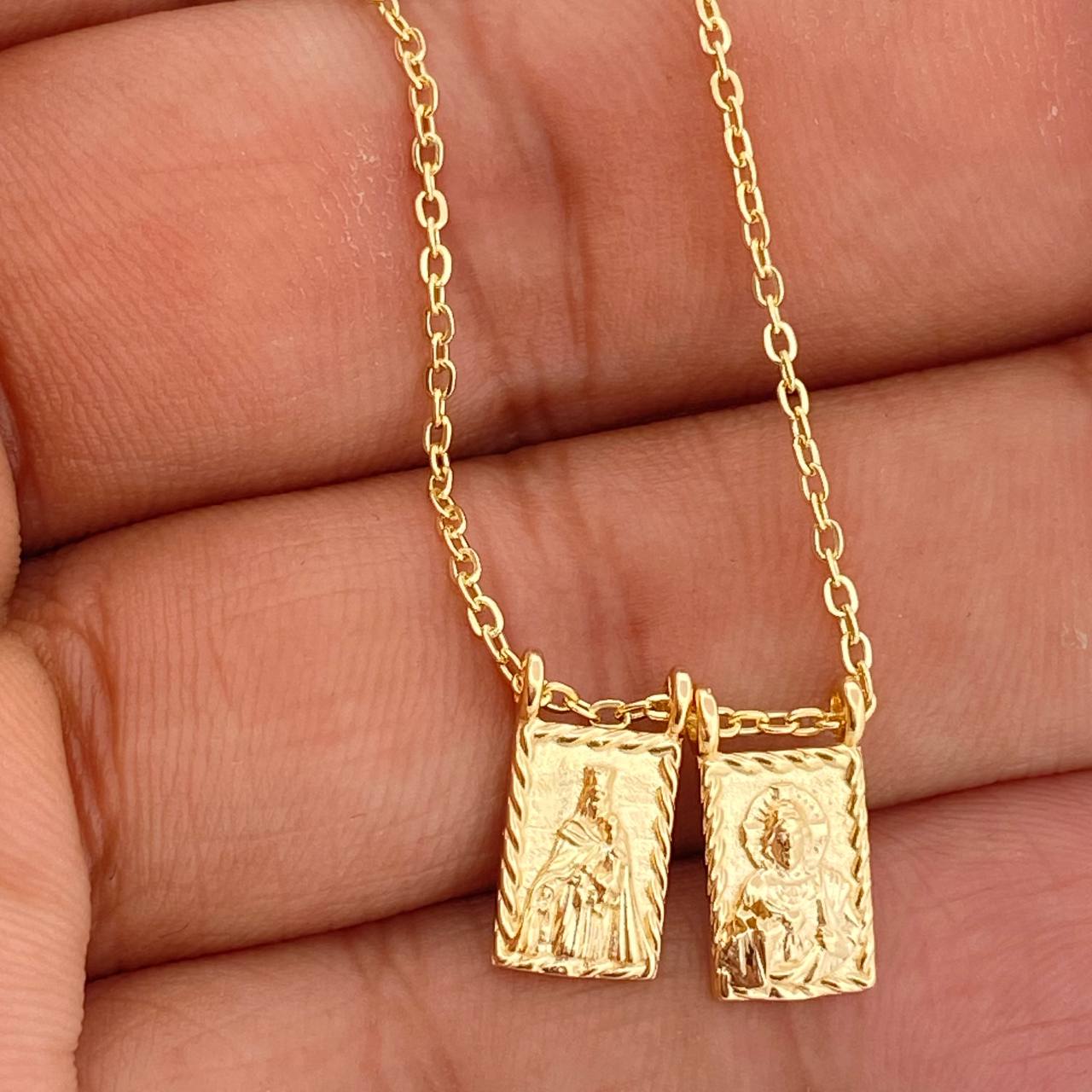 Cadena Escapulario Virgen del Carmen Sagrado Corazon 4.15gr / 18 1/4 in / 1.4mm Oro Amarillo 18K %