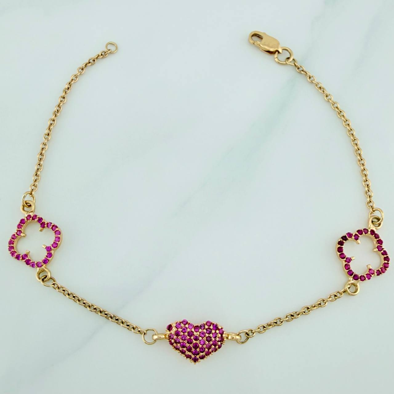 Pulso Trebol Corazon Aro Seguido 3.25gr / 7 in / 1mm Oro Amarillo 18K %