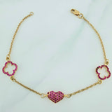 Pulso Trebol Corazon Aro Seguido 3.25gr / 7 in / 1mm Oro Amarillo 18K %