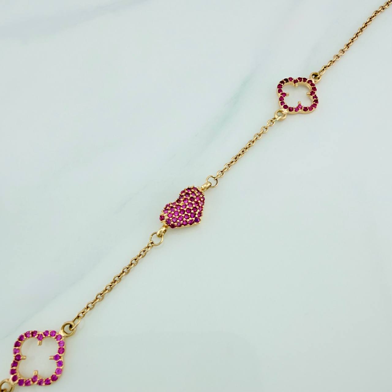 Pulso Trebol Corazon Aro Seguido 3.25gr / 7 in / 1mm Oro Amarillo 18K %