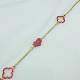 Pulso Trebol Corazon Aro Seguido 3.25gr / 7 in / 1mm Oro Amarillo 18K %