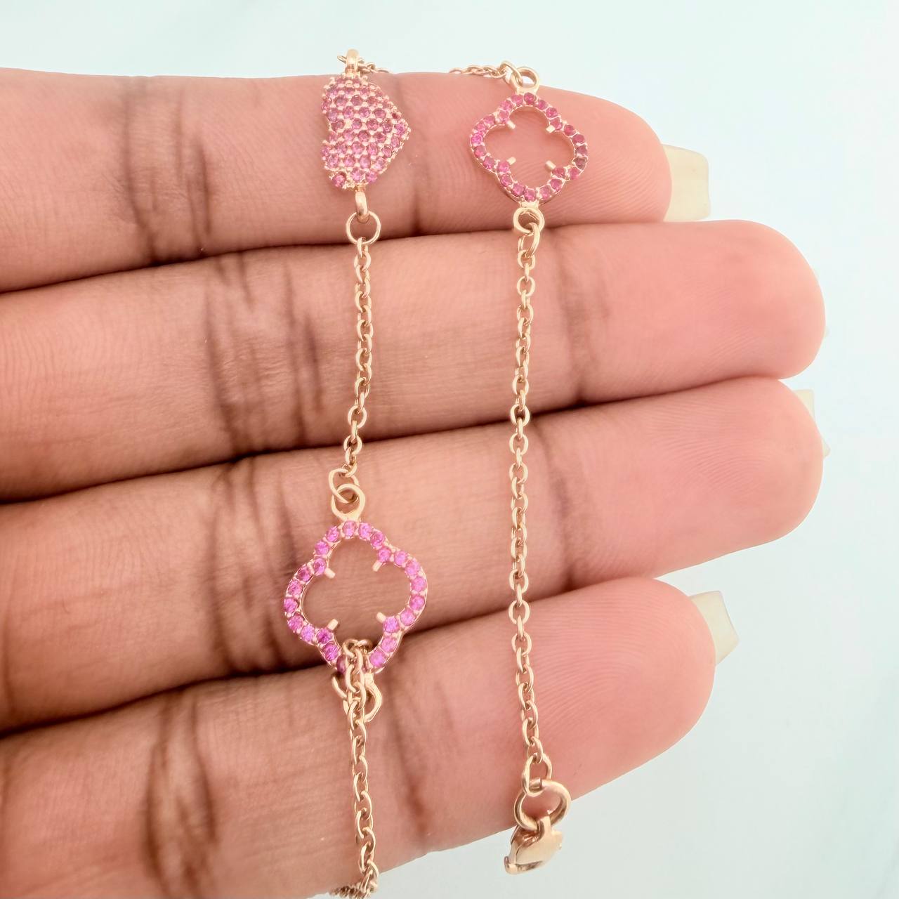 Pulso Trebol Corazon Aro Seguido 3.25gr / 7 in / 1mm Oro Amarillo 18K %