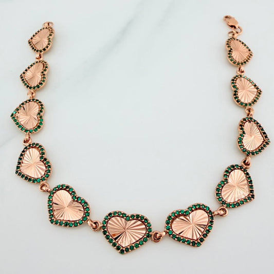 Pulso Corazones 10.65gr / 8 in / 10mm Oro Rosa 18K &