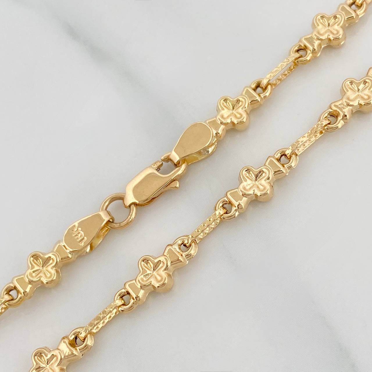Rustic Flower Chain 11.25gr / 24 1/4 in / 4.8mm Yellow Gold 18K &