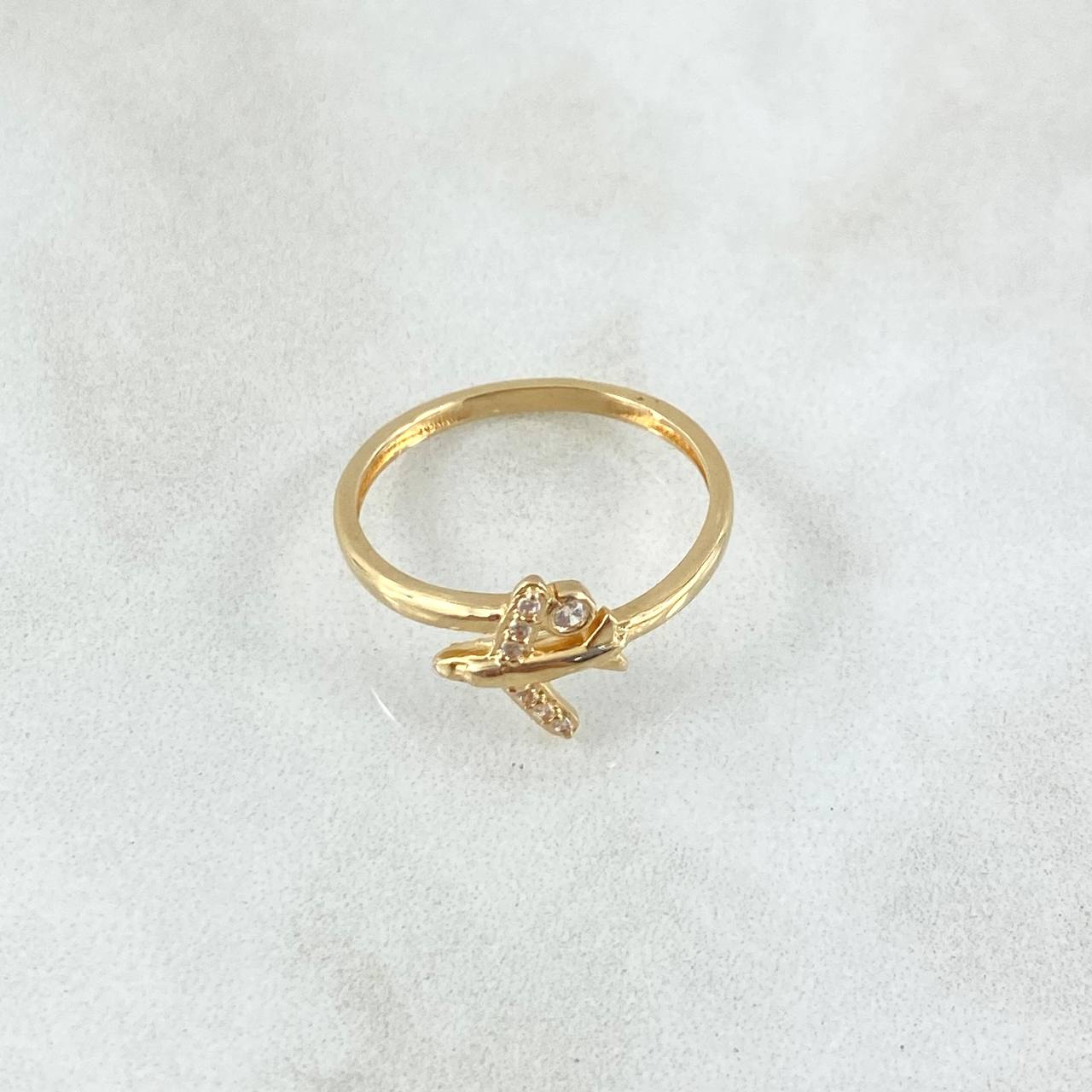 Airplane Ring 1.45gr / Size 4 3/4 / White Zirconia 18K Gold