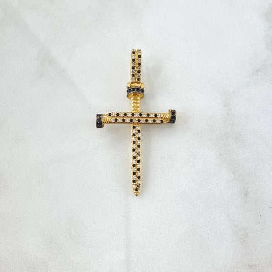 Dije Cruz Clavo 4.15gr / 4.7cm / Circones Negros Blancos Oro Amarillo 18K
