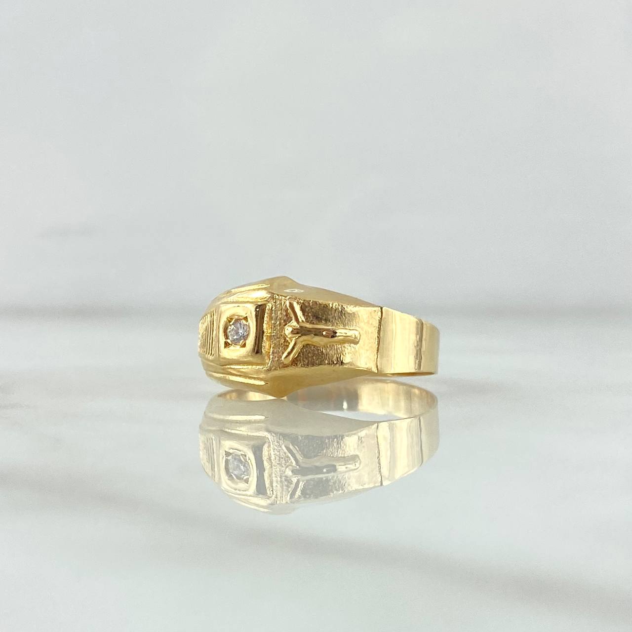 Christ Ring Pointed Striped 2.55gr / Size 7 3/4 / White Zircon Yellow Gold 18K