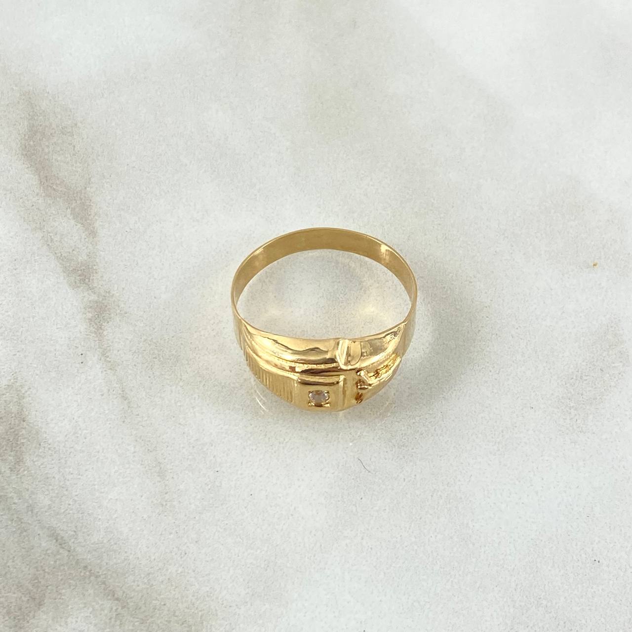 Christ Ring Pointed Striped 2.55gr / Size 7 3/4 / White Zircon Yellow Gold 18K