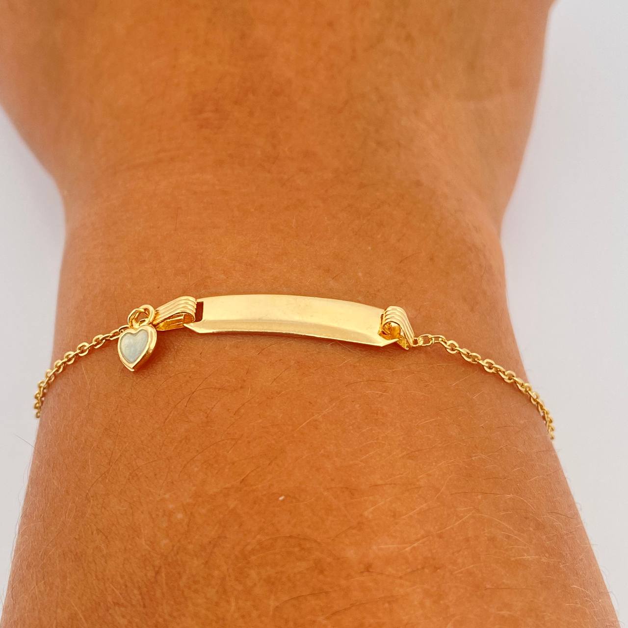 Pulso Bebé Aro Seguido Placa Octagonal 1.6gr / 6 1/2 in / 1.26mm Oro Amarillo 18K &