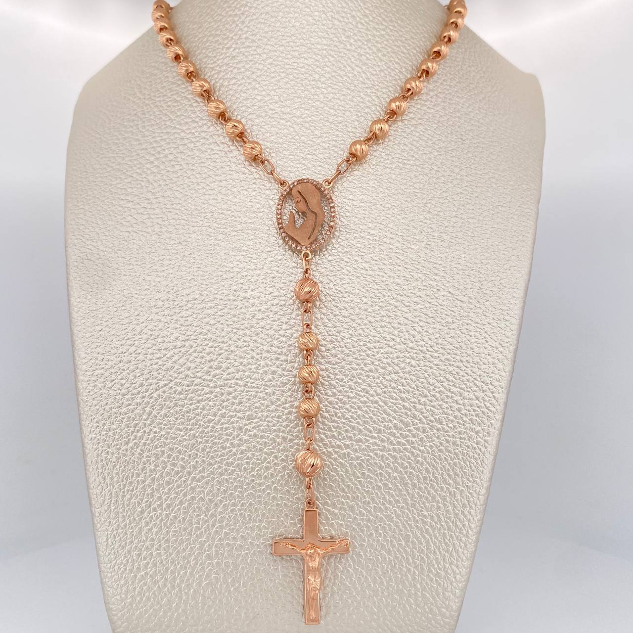 Cadena Rosario Virgen Maria 18.2gr / 24 1/2 in / 6mm-5mmmm Oro Rosa 18K %