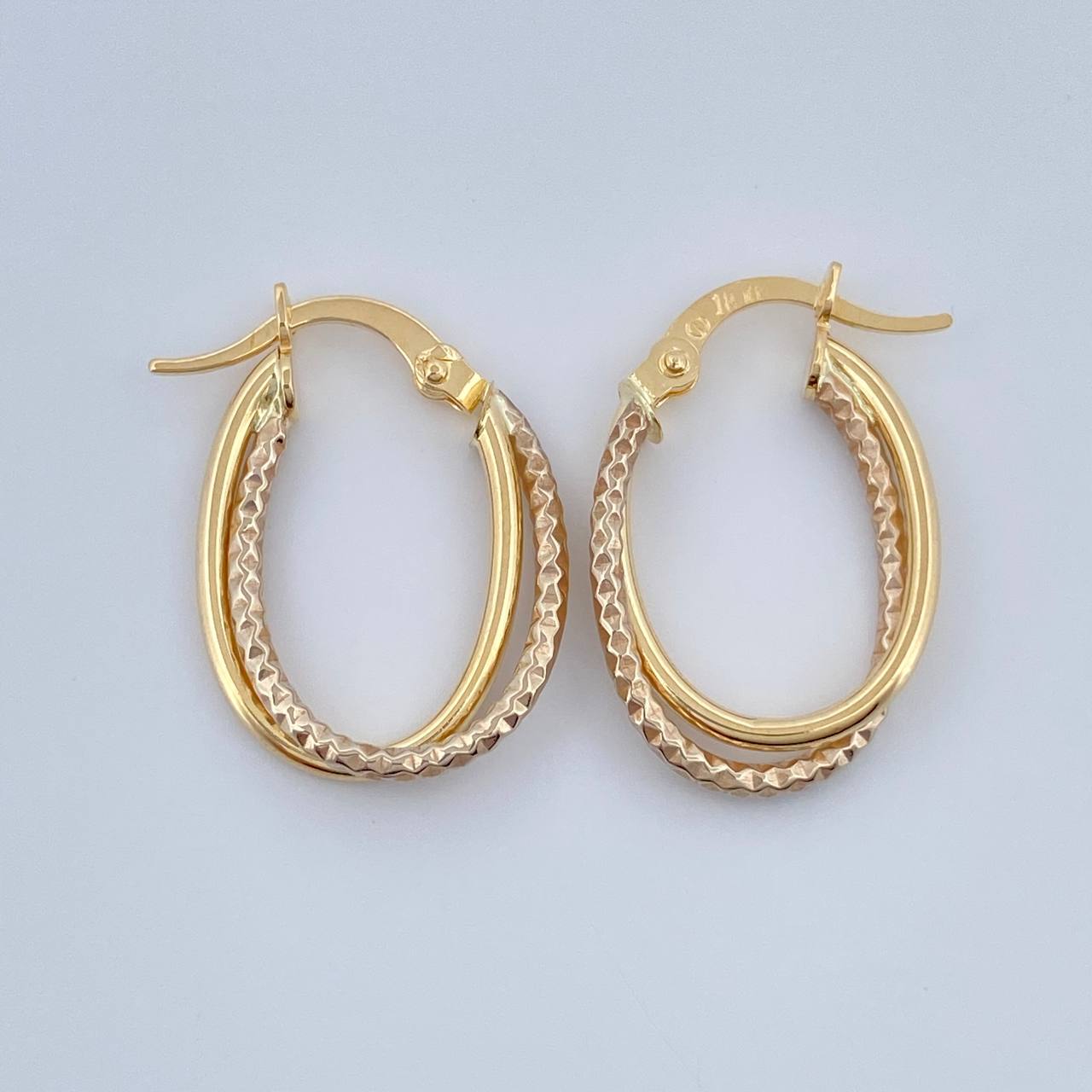 Candongas Doble Aro 1.4gr / 3/4 in / Dos Oros Amarillo Blanco 18K %