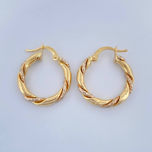 Hoop Earrings Axel 2g / 3/4 in Two-Tone Yellow White 18K Gold