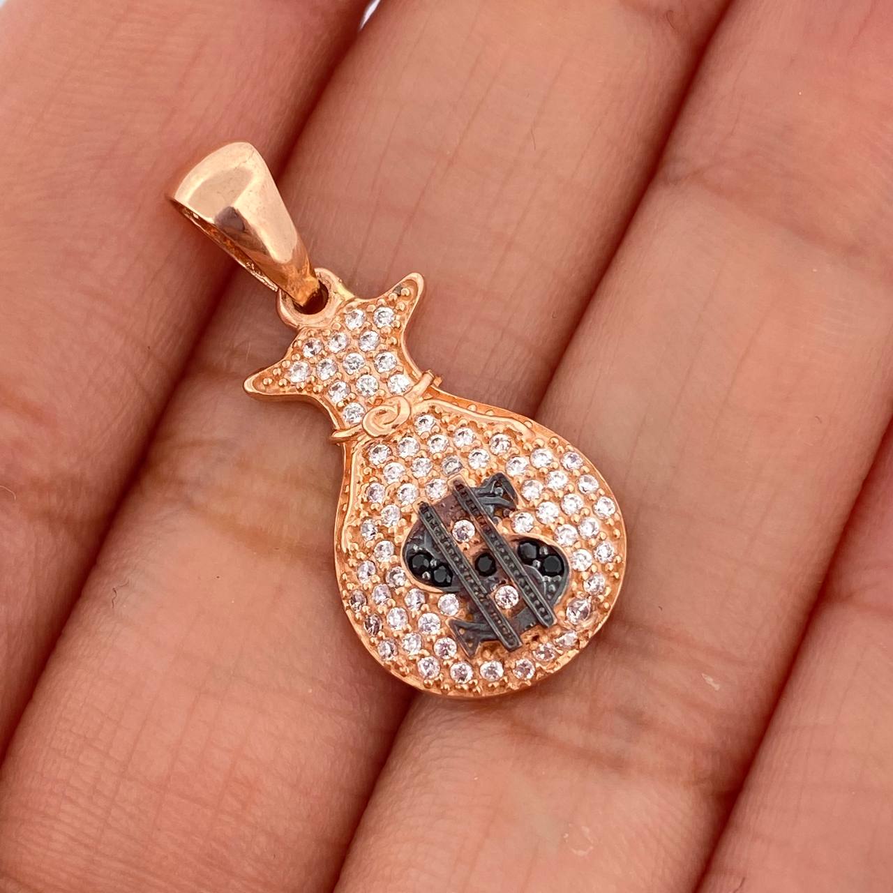 Dije Bolsa De Dinero 2.45gr / 1 1/4 in / Dos Oros Negro Rosa 18K %