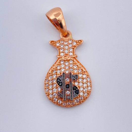 Dije Bolsa De Dinero 2.45gr / 1 1/4 in / Dos Oros Negro Rosa 18K %