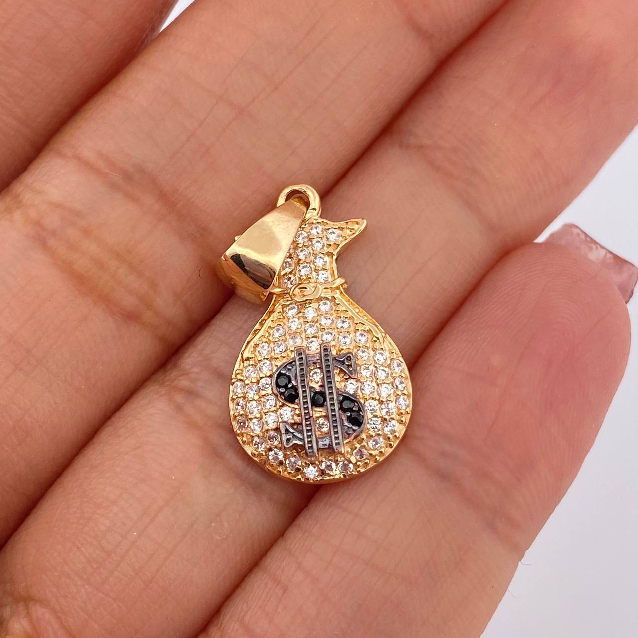 Dije Bolsa De Dinero 2.25gr / 1 1/4 in / Dos Oros Negro Amarillo 18K %