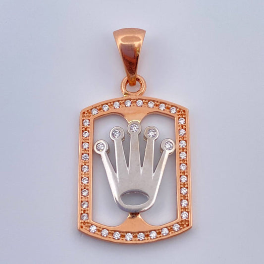 Dije Placa Corona 2.8gr / 1 1/4 in / Dos Oros Blanco Rosa 18K %