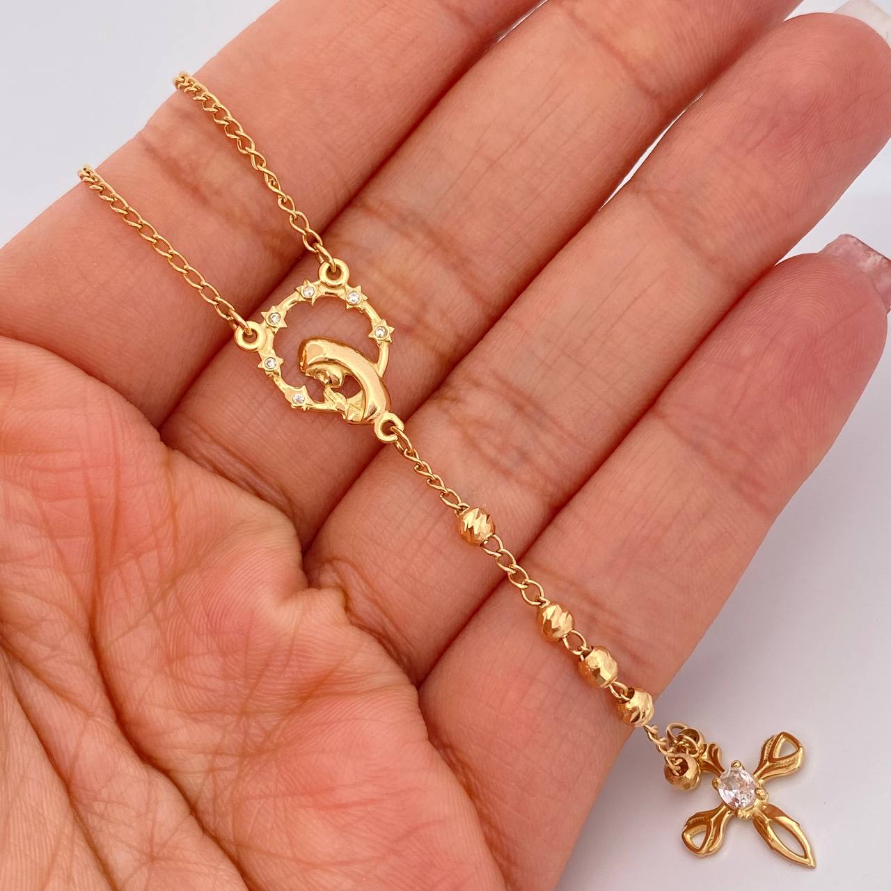 Rosario Virgen Maria Cruz 8.55gr / 24 1/2 in / 1.85mm Oro Amarillo 18K %