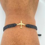Pulsera Tejida Negra Avión 0.6gr / Oro Amarillo 18K %
