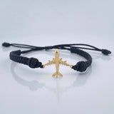 Pulsera Tejida Negra Avión 1.2gr / Oro Amarillo 18K %