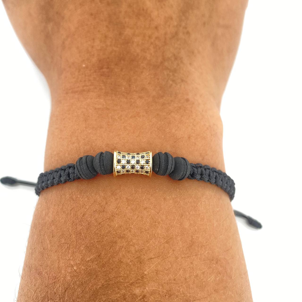 Pulsera Tejida Negra Cilindro 1.7gr / Oro Amarillo 18K %