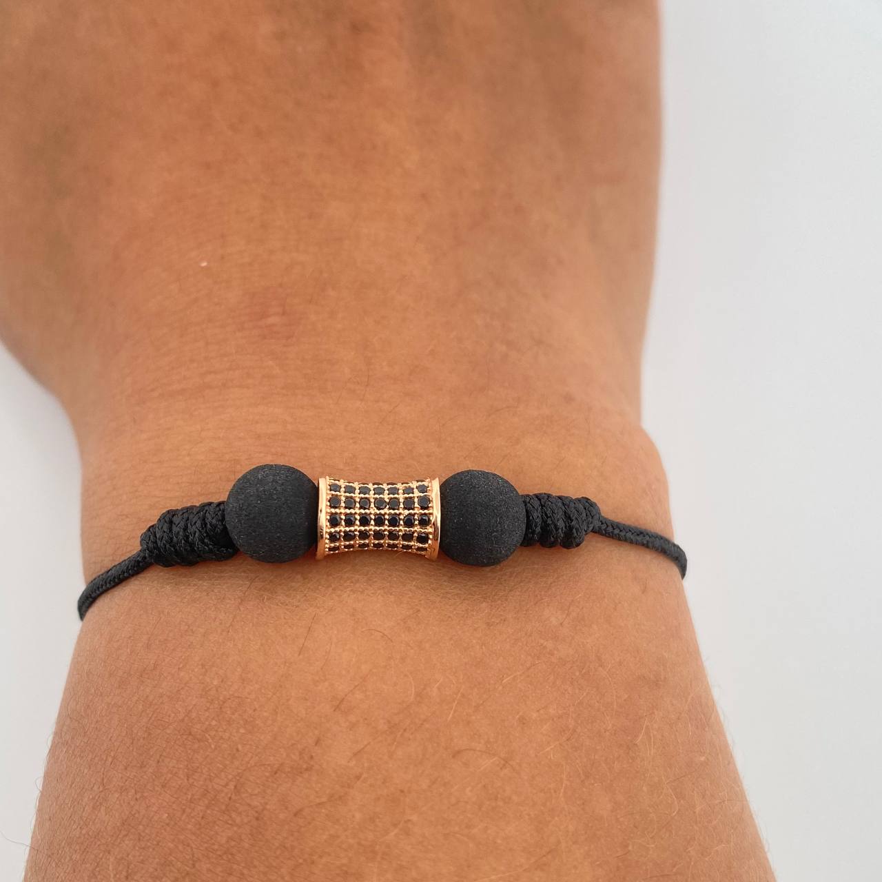Pulsera Tejida Negra Cilindro 1.55gr / Oro Rosa 18K %