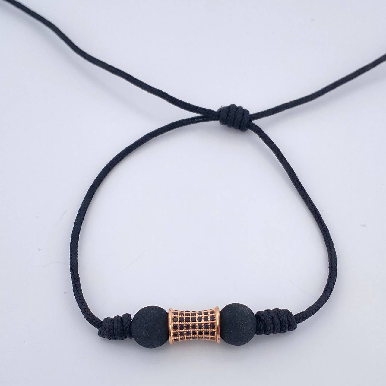 Pulsera Tejida Negra Cilindro 1.55gr / Oro Rosa 18K %